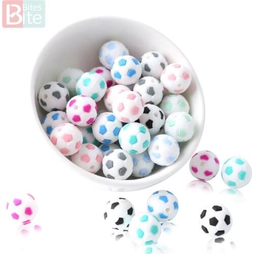 10PC Silicone Beads 15mm Baby Teether Football Food Grade Silicone Soccer Round Bead BPA Free Bracelet Making Teether Bite Bites