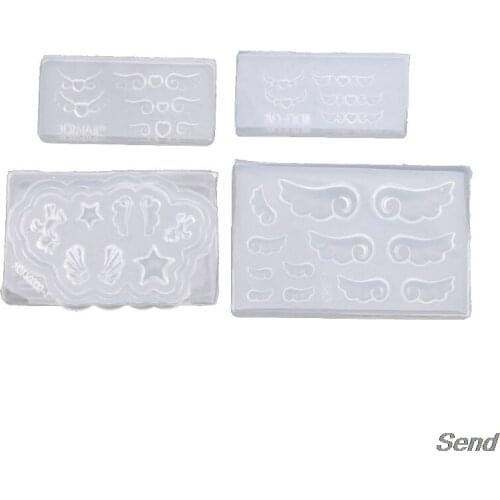 4Pcs Mini Heart Wings Resin Earring Pendant Mold Nail Art Template Silicone Mold T4MD