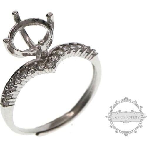 5-8MM silver round CZ stone prong setting solid 925 sterling silver bezel tray DIY adjustable ring settings 1214021