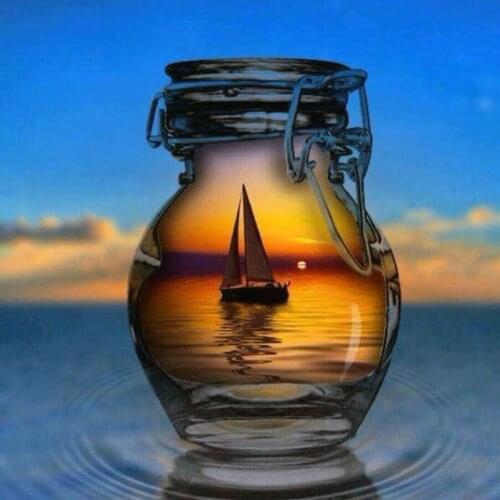 5D Diamond Painting Glass Landscape Cross Stitch Diy Mosaic Diamond Embroidery Full Round Rhinestone Flower Home Decoration