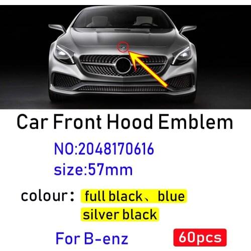 60pcs 57mm Car Hood Emblem Badge Bonnet Emblem For w124 w140 w163 w202 w203 w204 w210 w211 57mm A2048170616