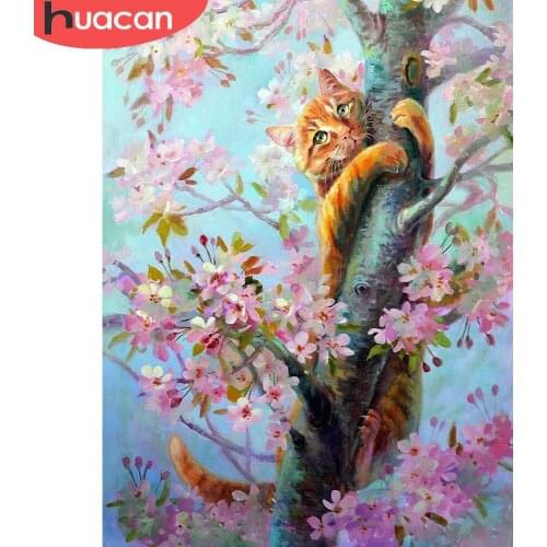 HUACAN 5d Diy Diamond Embroidery Cat Home Decor Diamond Art Painting Mosaic Animal Flower Tree Wall Stickers