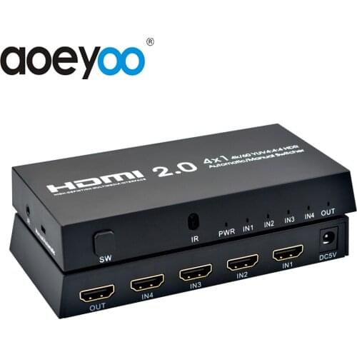 AOEYOO HDMI 2.0 Automatic/Manual Switcher Support 4K@60Hz YUV 4:4:4 HDR for PS4 HDTV or Projector