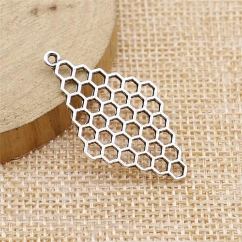Free shipping 59pcs 21x37mm antique silver honeycomb charms diy retro jewelry fit Earring keychain hair card pendant accessories