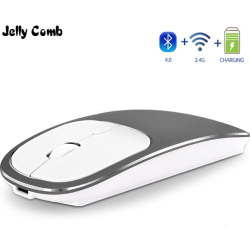Jelly Comb Rechargeable Bluetooth 4.0+2.4G Wireless Mouse Dual Mode Metal Noiseless Silent Mice for Notebook PC Laptop MacBook