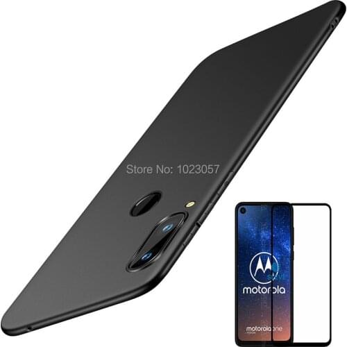 For Motorola One Vision Case For Motorola One Action Black Soft TPU Case With Full Tempered Glass For Motorola One Vision XT1970