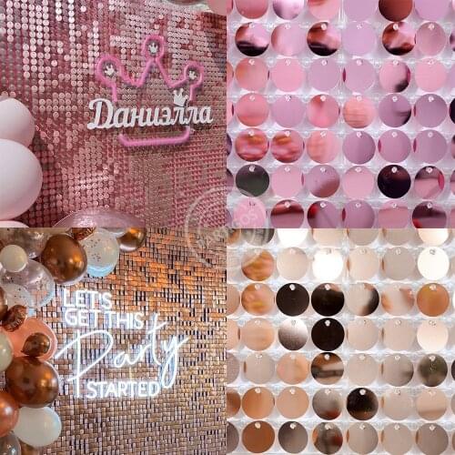 15/25pcs Rose Gold Champagne Shimmer Wall Backdrop For Wedding Anniversaire Mariage Birthday Party Decorations Sequin Wall Panel