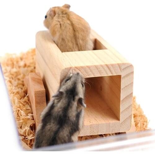 1pc Log Wooden Hamster Seesaw Barrel Tube Tunnel Cage House Small Pet Toy Hide Play Rat Mouse Mice Funny Climing Toys 11*8.6*8cm