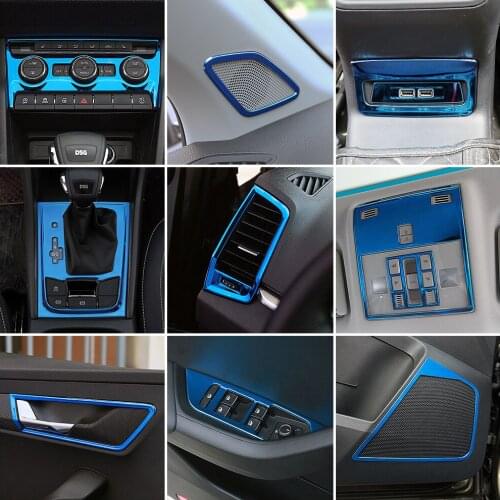 For Skoda Karoq 2017-2021 Car Interior Central Console Part Refit Trim Stainless Steel Accessories Decoration Modify Sticker