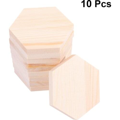 10Pcs Wooden Plank Polygonal Wood Block Hexagon Profiled Solid Wood Block DIY Special-shaped Wooden Boards for Crafts Making