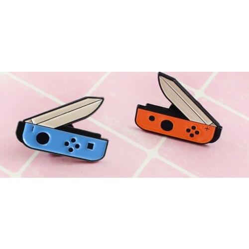 Nintendo switch game handle Enamel Brooch Orange blue Contrasting color clothes Lapel Pin Jewelry Gifts for Boys Girls Fun Badge