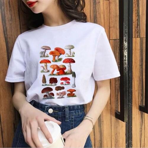 Mushroom Cartoon Cute Print T shirt Summer O-neck Short Sleeve Tshirt Ulzzang Harajuku 90s Girls tshirt women Tops tshirt mujer