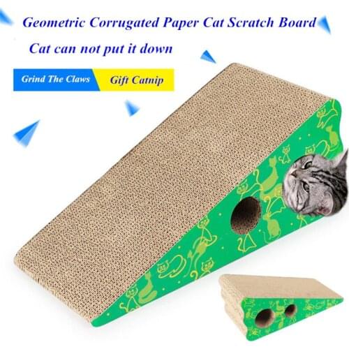 JCPAL Interesting Geometric Corrugated Paper Cat Scratch Board Interactive Cat Toy Printed With Beautiful Sticker Cat Training