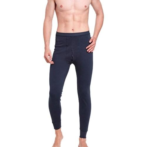 100% Cotton Mens Long Johns Solid Stretch Slim Thermal Underwear Bottoms Pure Cotton Soft Thermal Trousers Male Home Underpants