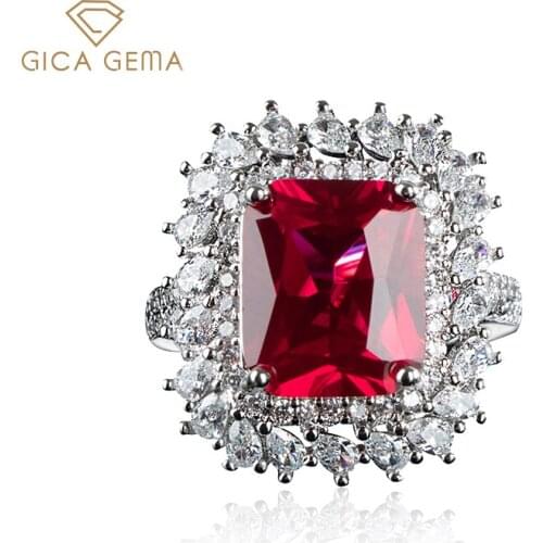 GICA GEMA Vintage Rectangle Open Rings For Women 925 Sterling Silver 10*12mm Four Color Gemstone Anniversary Engagement Jewelry