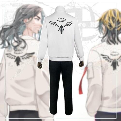 Anime Tokyo Revengers Hanemiya Kazutora Cosplay Uniform Sport Set White Coat Black Pant 2pcs Set Printed Stand Collar Jacket