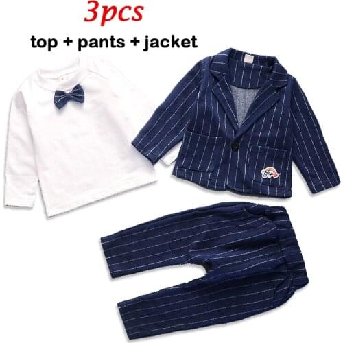 3 Color Fashion Gentleman Boys Suit Top + Pants + Jacket Three Piece Set Kids Clothes Suits Casual Cotton Baby Boy Clothing Sets
