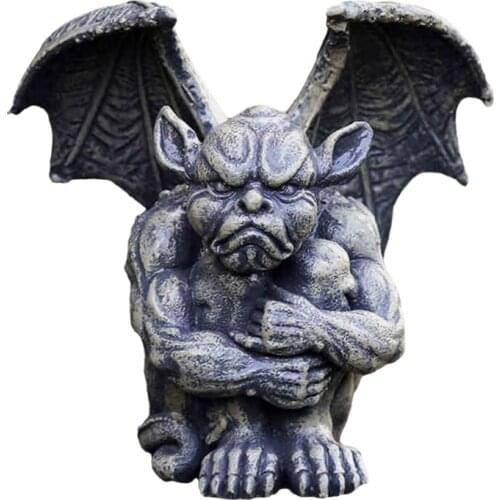 Creative Winged Gargoyle Statue Gothic Sitting Guardian Evil Demon Sculpture Figurine Resin Ornament Halloween Garden