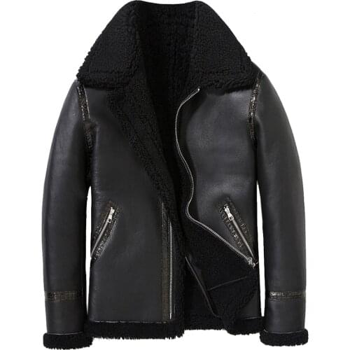 SANI New Design Natural Sheepkin Coat Men Winter Fashion Slim Genuine Leather Jacket Black Sheepskin Fur Shearling Outwear