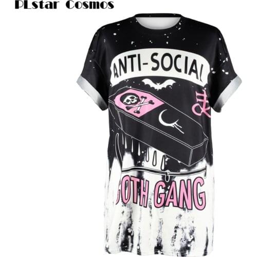 PLstar Cosmos 2019 summer New ANTI-SOCIAL 3D Printing T Shirt GOTH GANG Harajuku Punk T-Shirt Clothing Tops Plus Size S-3XL