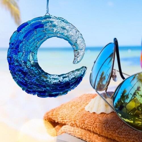 Acrylic Wave Sun Catcher Ocean Catcher Decoration Wave Sun Catcher Beach Theme Decor For Home Bedroom Wedding Decoration 20CM