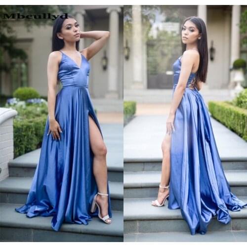 Mbcullyd Sexy Halter Neck Prom Dresses Long 2020 Elegant Cross Back EveningDress Party Gowns With High Split robe de soiree