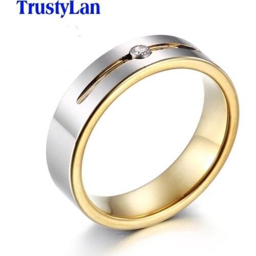 TrustyLan Trendy Gold Color Tungsten Steel With CZ Wedding Bands Rings For Women Men Luxury Jewelry Ring Anel De Ouro Size 12 13