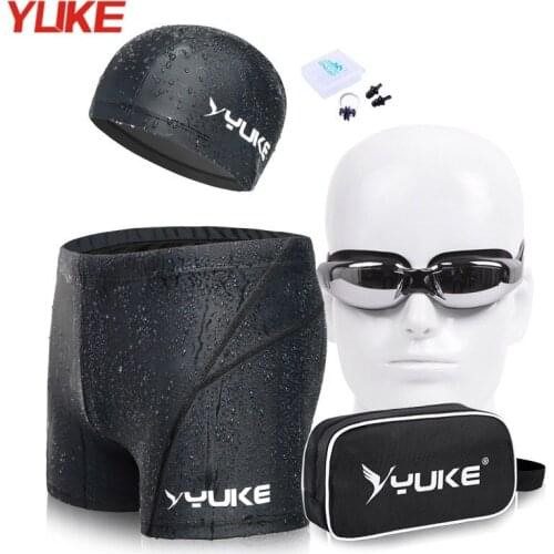 YUKE 2018 Men L-4XL Waterproof PU Ear Protection Swimming Cap Hat With Swim Goggles Swim Pants Trunks Swimming Suit Hot Selling