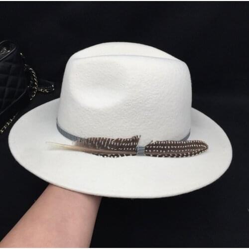 New winter white panama hat for women and men design feathers wool felt hat tide in Europe and America