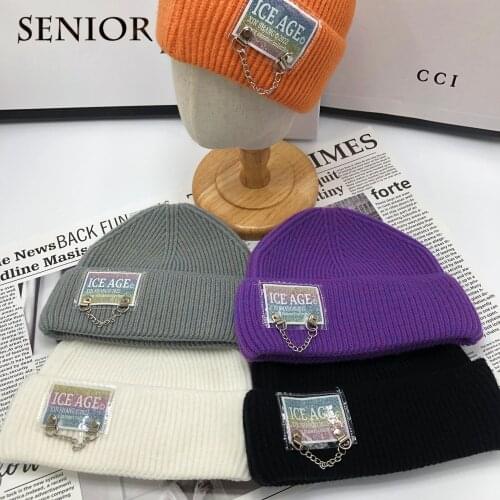 New Winter Thick Warm Couple Ski Hat Fashion Chain Men and Women Beanie Outdoor Ski Knitted Hat Street Hip-hop Unisex Hat