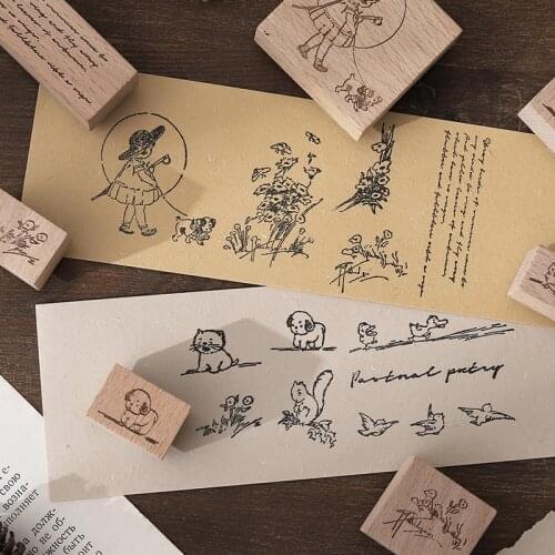 NEW 1pcs Poems In The Pastoral Series Vintage Rubber Seal Cute Wood Clear Stamps DIY Scrapbooking Decoration Journal Supplies