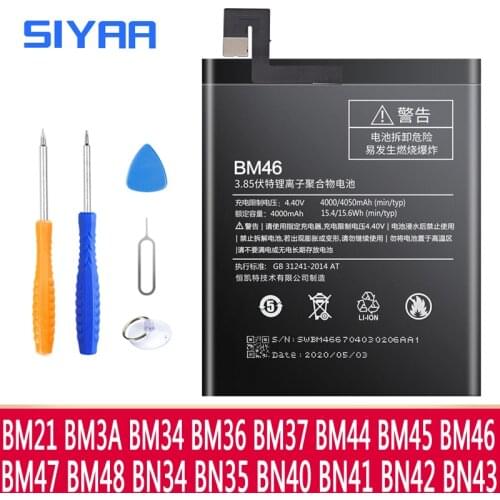 Original SIYAA BM21 BM45 BM34 BM48 BM3A BM47 BM46 BM36 BN41 BN43 Battery For Xiaomi Mi Note3 Note2 Redmi Note 2 Note2 Mi Note3