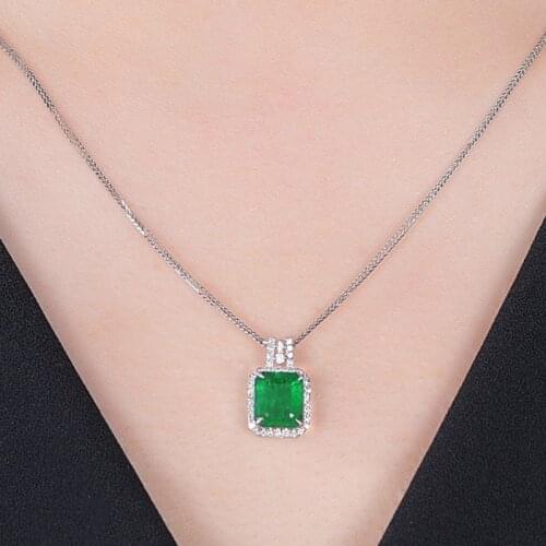 Classic Imitation Emerald Gemstone Birthstone White Gold Pendant Necklace Jewelry Gifts Wholesale