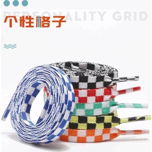 Flat Black and White Grid Shoe Lace Printing Checkered Ribbons Shoelaces Polyester Heavy Duty Sneaker Lacing Off-white Shoelaces
