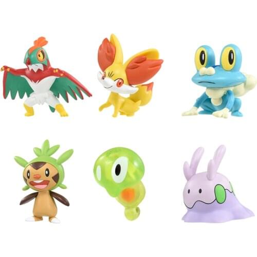 Genuine TAKARA TOMY Pokemon MC Chespin Fennekin Froakie Hawlucha Goomy Anime Acrion Figures Collect Model Toys Gifts For Kids