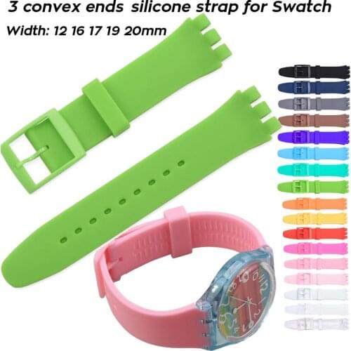 12mm 16mm 17mm 19mm 20mm 3-convex Ends Wristband Sports Silicone Replacement Watchband for Swatch Rubber Watch Strap Bracelet