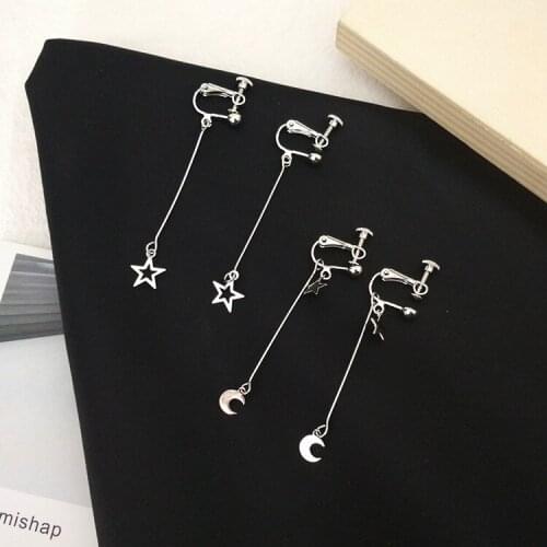 Korean Earrings Silver Color Moon Star Earrings Minimalist Long Chain Dangle Drop Earrings Jewelry pendientes mujer moda 2019