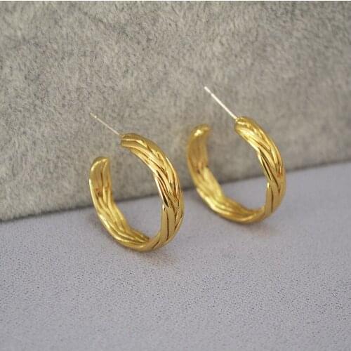 European and American exaggerated winding brass gilded cold wind C-word earring earrings female