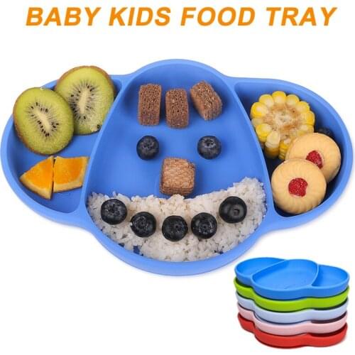 Elephant Silicone Happy Baby Kids Suction Table Food Tray Placemat Plate Bowl