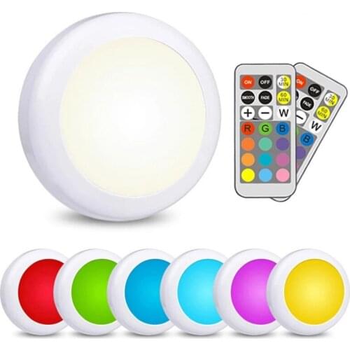 LED Under Cabinet Light RGB 13 Colors Touch Dimmable Night Puck Lamp Stair Hallway Kitchen Cupboard Wardrobe Wireless Lights