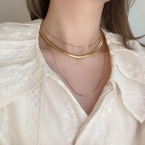 TARCLIY Trendy Geometric Multilayer Thick Flat Snake Bone Chain Elegant Simple Metal Clavicle Chain Women Temperament Jewelry