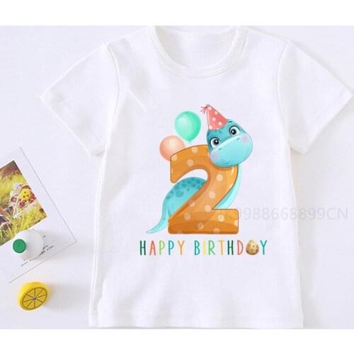 Boys Dinosaur 1-9 Birthday Number Print T Shirt Children Birthday Boy Dino Party T-shirts Boy&Girl Funny Gift Tshirt Present