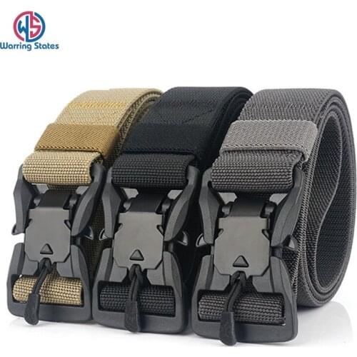 [Warring States] Military Tactical Combat Belt for US Army Training Men. Nylon Belt with Magnetic Buckle Outdoor Hunting Belt