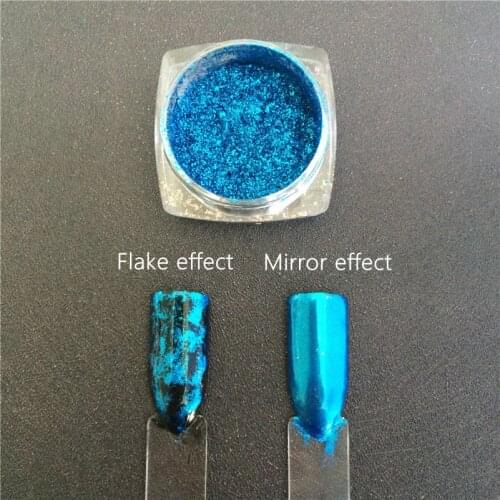 BRIGHT BLUE 1 BOX 2Way Platinum Foil Flakes Pigment Mirror & Flake Effect Chrome Nail Powder Glitter Sequins Gel Nail Polish DIY