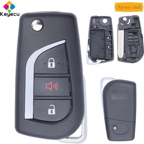 KEYECU Replacement Flip/ Folding Remote Control Car Key Shell Case Cover Housing With 3 Buttons & TOY43 Blade - FOB for Toyota