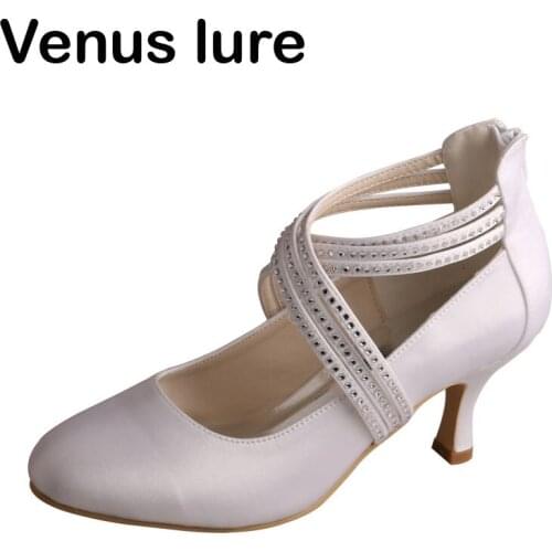 White Satin Citi Trends Mid Heel Shoes for Women Wedding Closed Toe Bridal Pumps