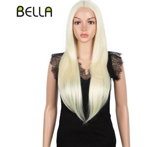 BELLA Lace Front Wig Straight Hair Synthetic Lace Front Wig 26 Inch #613 Blonde Pink 5 Colors Middle Part Wigs For Black Women