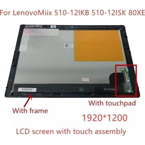 12 inch For Lenovo ideaPad MIIX 510-12 Series LED LCD Screen touch digitizer assembly miix 510-12isk miix 510-12ikb with frame