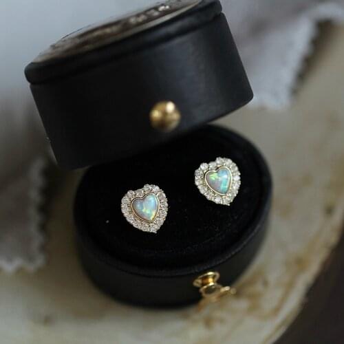 GOLDtu Heart Shaped Opal Light Luxury French Retro Love Earrings Fashion Jewelry