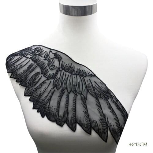 1pc black wing Patches for clothing DIY sew on animal parches Embroidery lace appliques